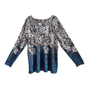 SUSAN GRAVER Women's L Tunic Top Animal Print Paisley Artsy Liquid Knit 44"